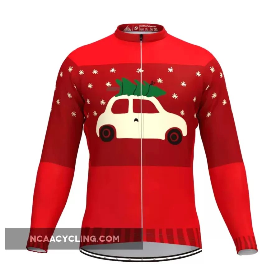 Christmas Tree Ugly Sweater Long Sleeve Cycling Jersey Red
